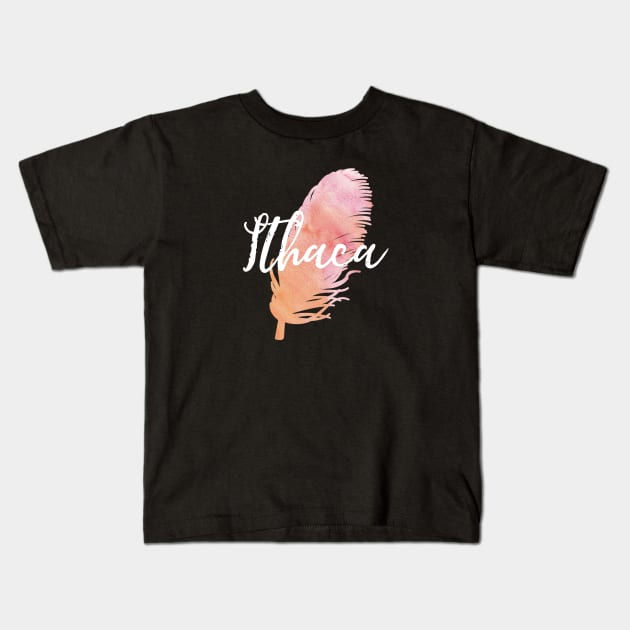 Ithaca Watercolor Feather Kids T-Shirt by jutulen